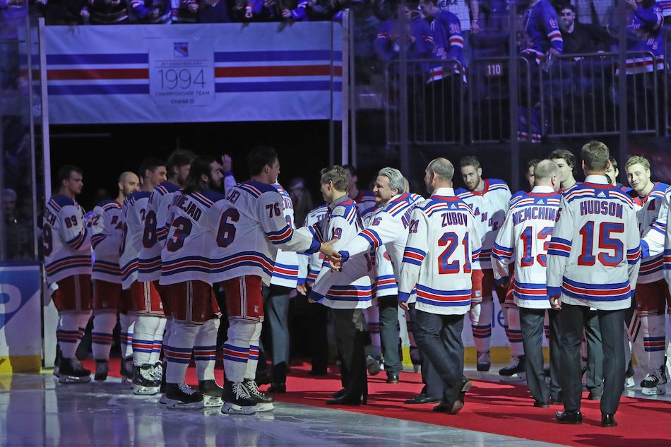 The New York Rangers welcomed back the 1994 Championship team, but the current team could not win on the ice.